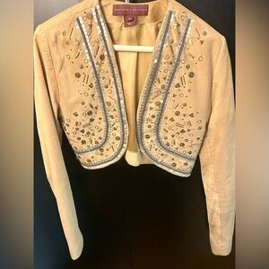 Ladies Sequined Cropped Suede Tan Jacket M